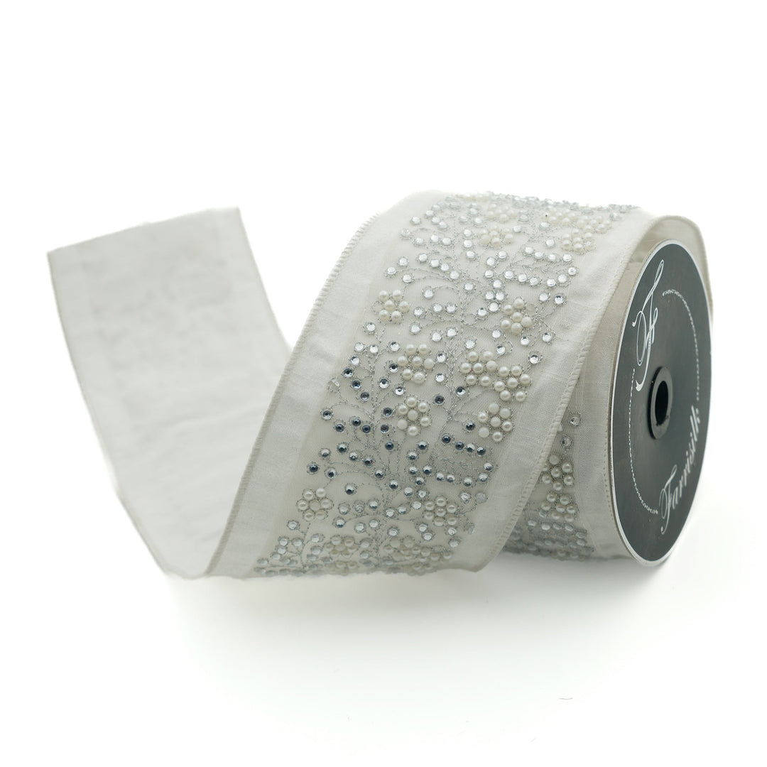 White Edwardian Vine Farrisilk Wired Ribbon - 4" - Greenery MarketRK308-43