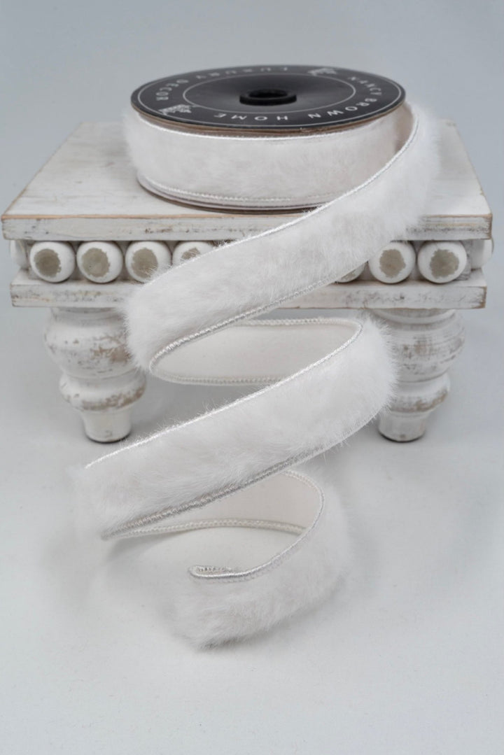 White Fur Double - Sided Wired Ribbon - 1" - Greenery Market25-700-1