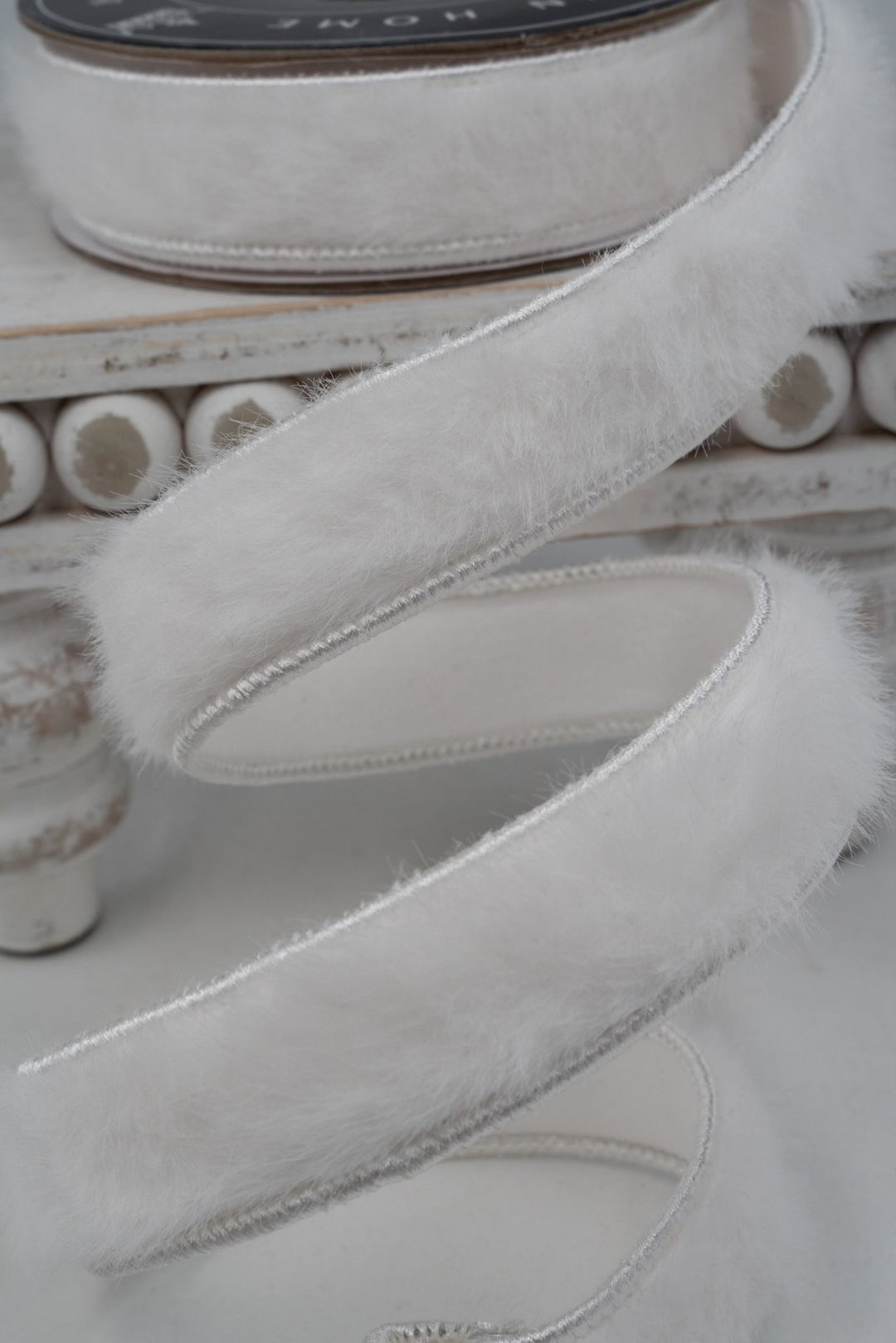 White Fur Double - Sided Wired Ribbon - 1" - Greenery Market25-700-1