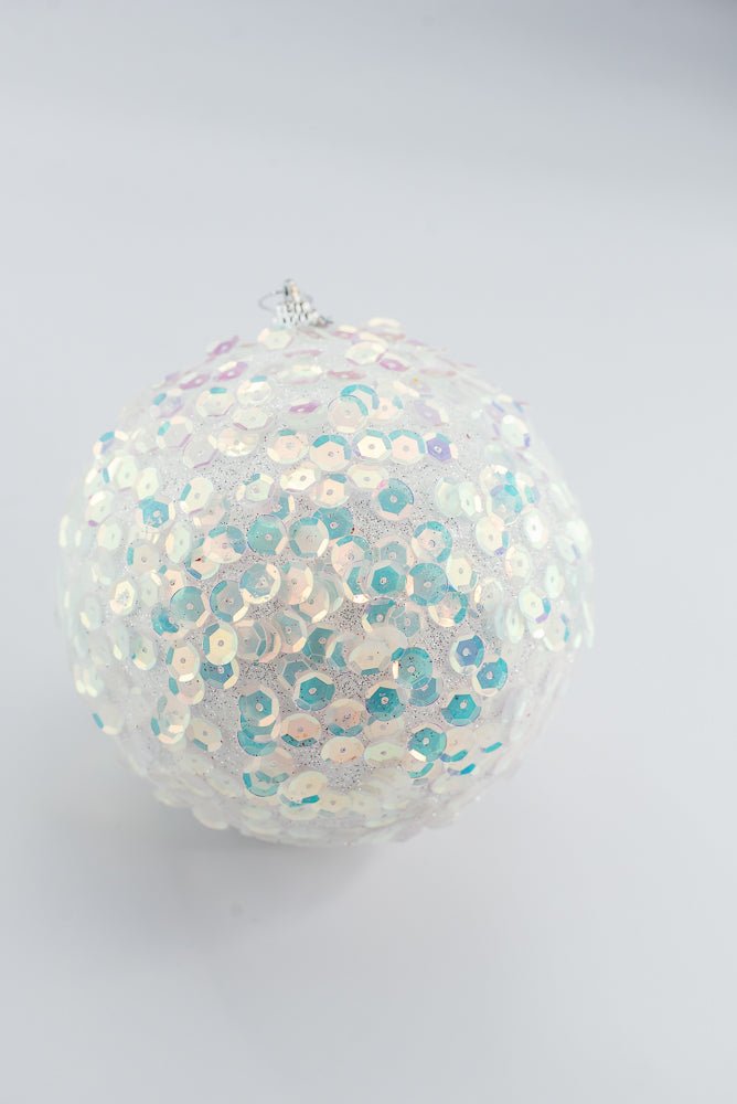 White Glitter Sequin Ball Ornament - 6" - Greenery MarketArtificial Flora40483-WT