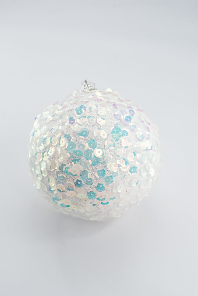 White Glitter Sequin Ball Ornament - 6" - Greenery MarketArtificial Flora40483-WT