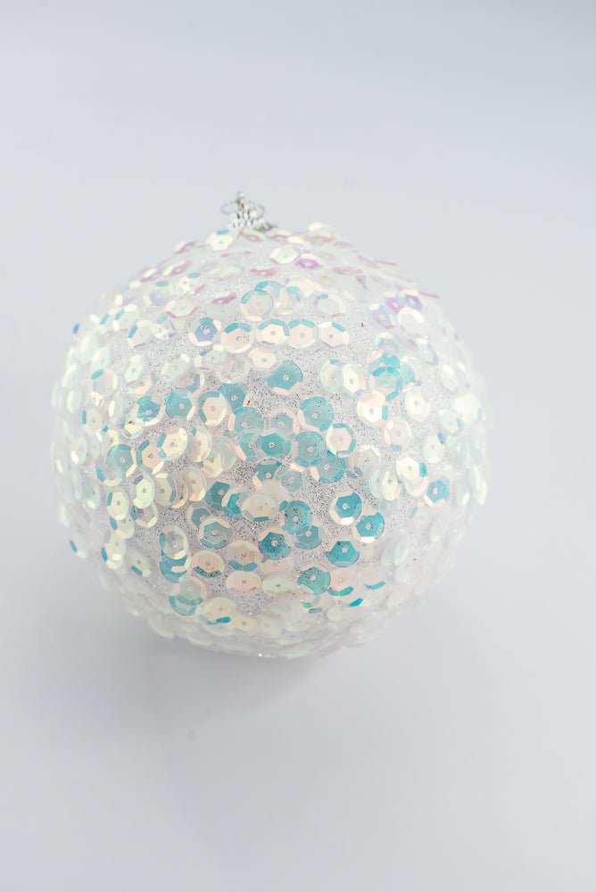 White Glitter Sequin Ball Ornament - 6" - Greenery MarketArtificial Flora40483-WT