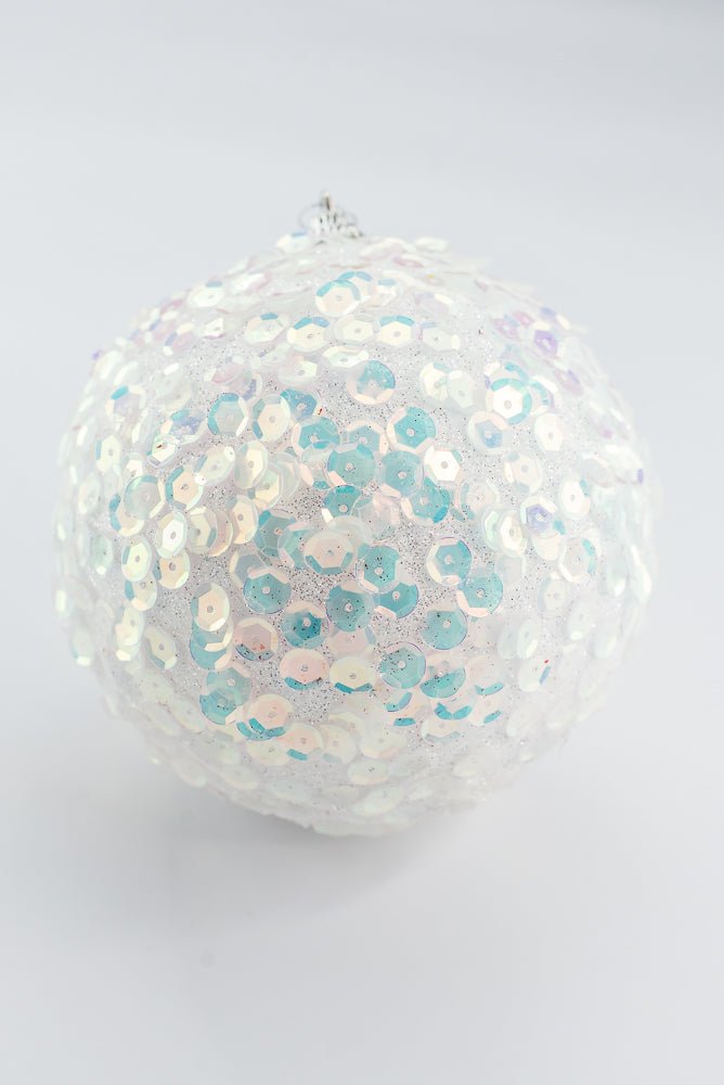 White Glitter Sequin Ball Ornament - 6" - Greenery MarketArtificial Flora40483-WT