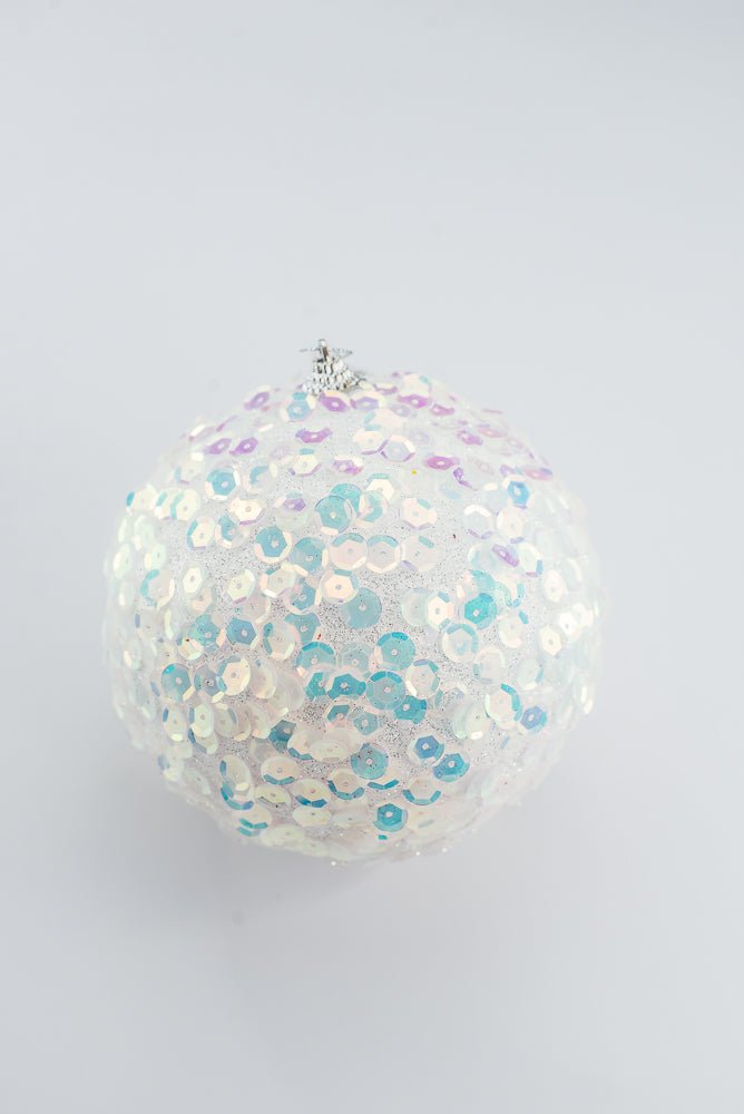 White Glitter Sequin Ball Ornament - 6" - Greenery MarketArtificial Flora40483-WT