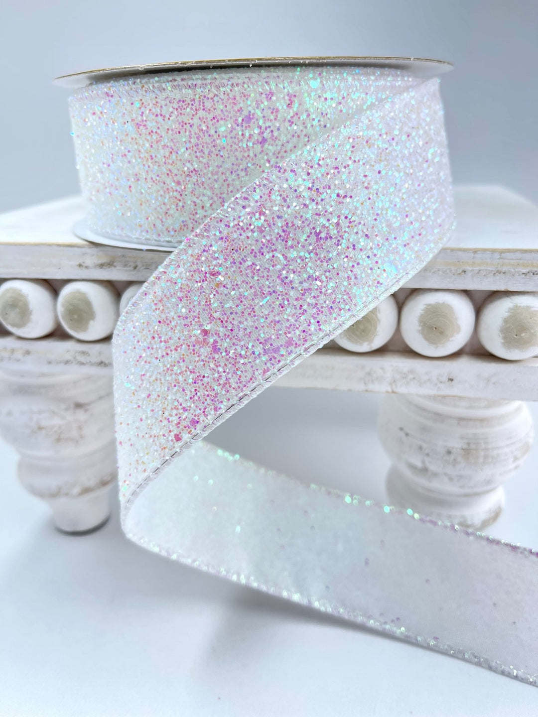 White iridescent glitter wired ribbon, 1.5" - Greenery MarketWired ribbon238455