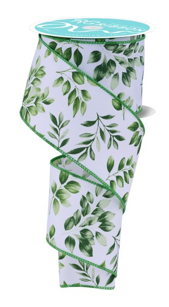 White & Multi Green Greenery Ribbon - 2.5" - Greenery MarketWired RibbonRGH116409