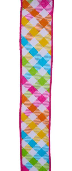 White, Pink, Yellow, Turquoise, & Orange Multicolor Plaid Ribbon - 1.5" - Greenery MarketRGH115811