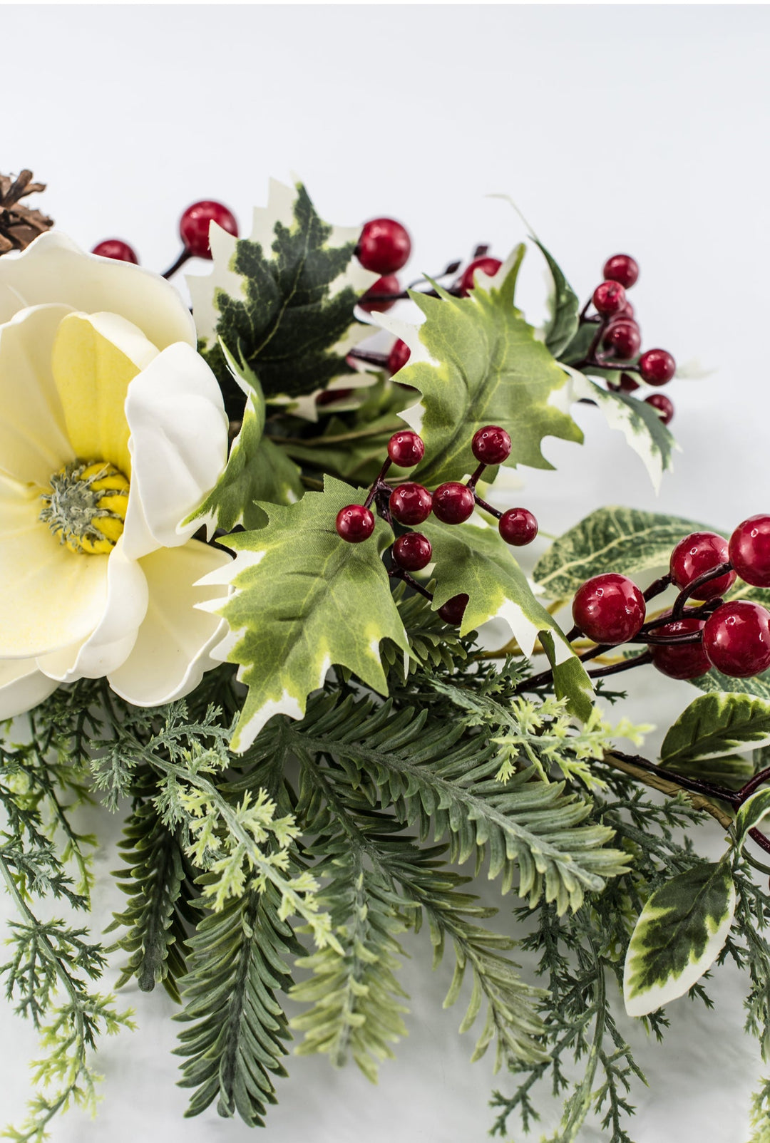 White & Red Magnolia, Berry, Holly & Pine Spray - 26" - Greenery MarketXDS511-WH/RE