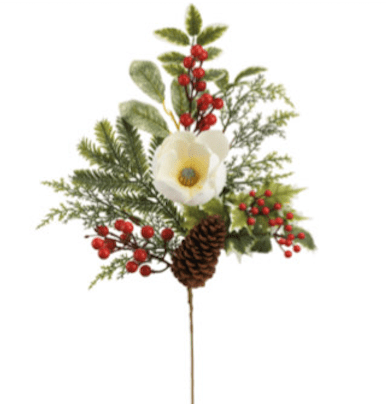 White & Red Magnolia, Berry, Holly & Pine Spray - 26" - Greenery MarketXDS511-WH/RE