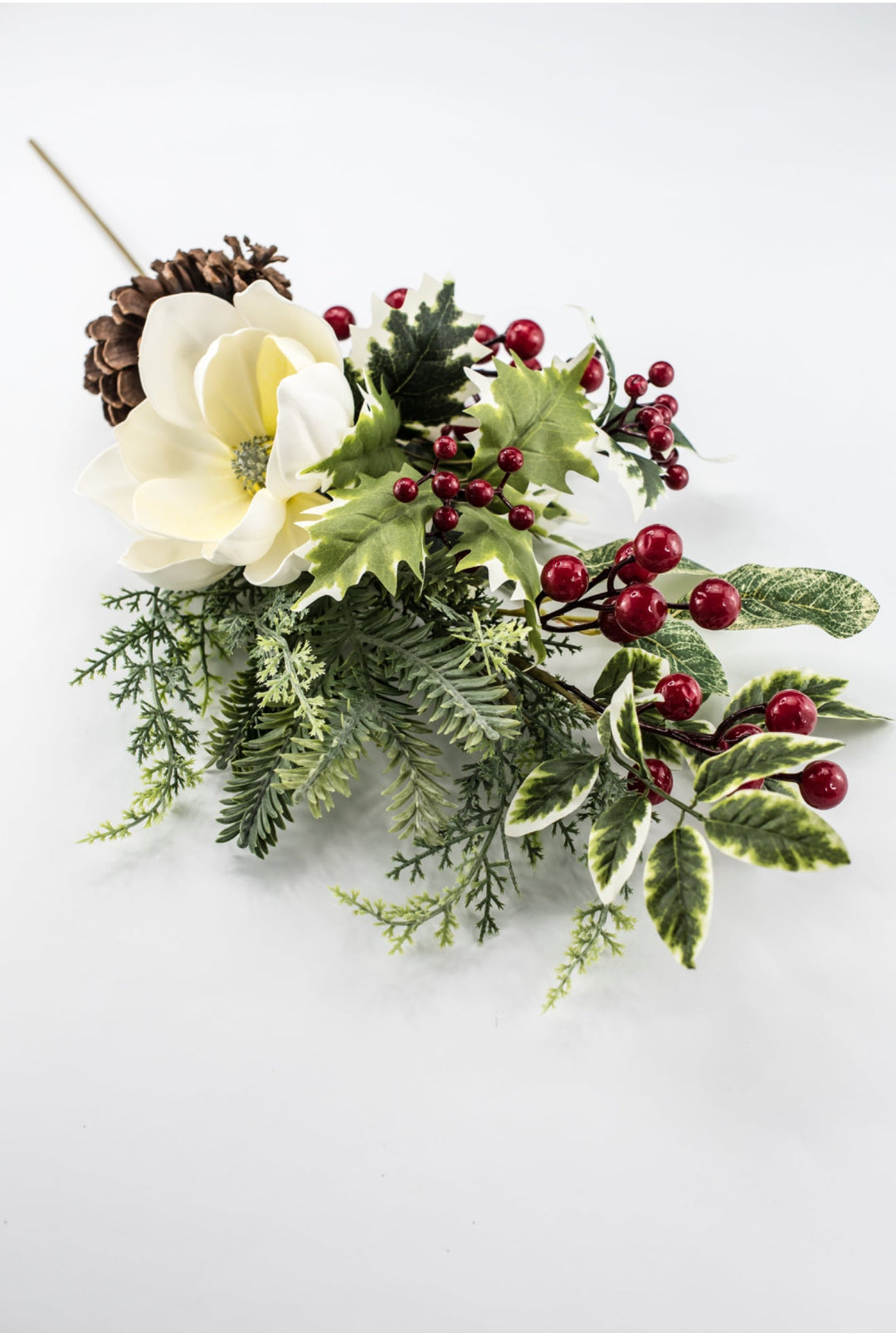White & Red Magnolia, Berry, Holly & Pine Spray - 26" - Greenery MarketXDS511-WH/RE