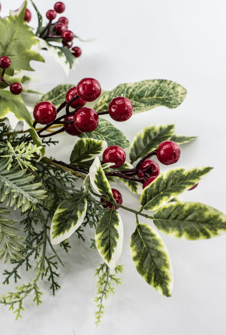 White & Red Magnolia, Berry, Holly & Pine Spray - 26" - Greenery MarketXDS511-WH/RE