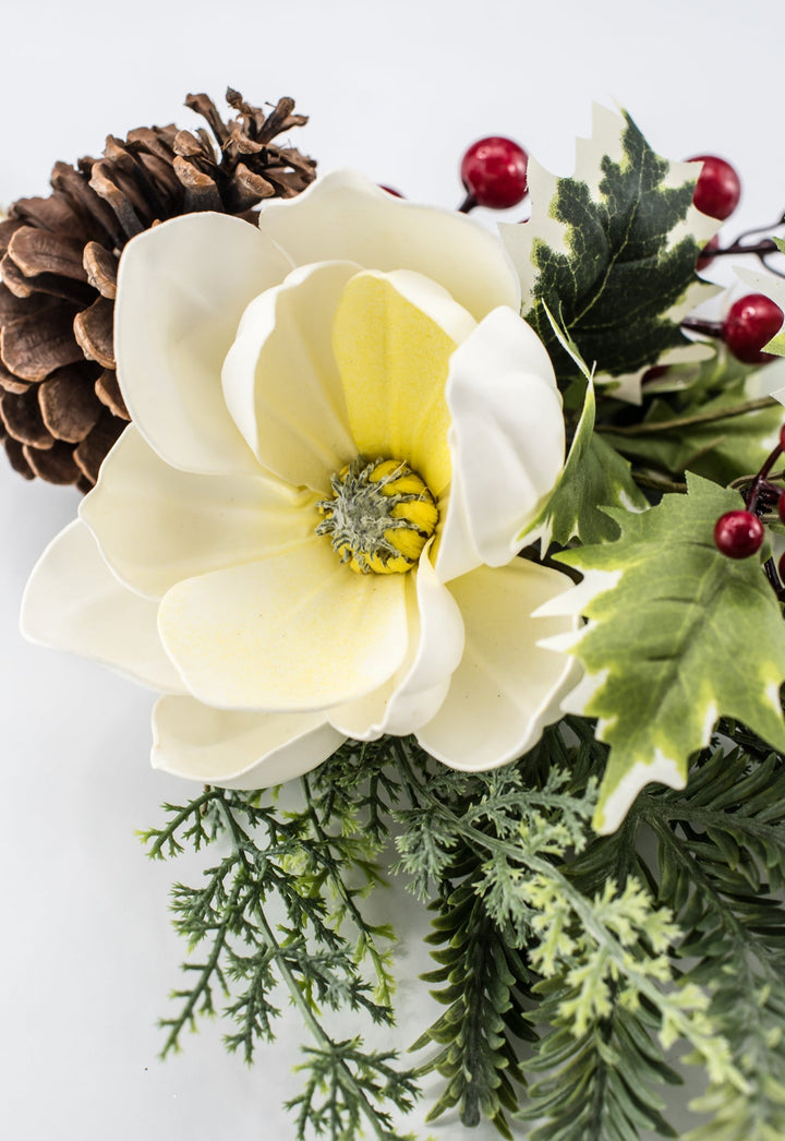 White & Red Magnolia, Berry, Holly & Pine Spray - 26" - Greenery MarketXDS511-WH/RE
