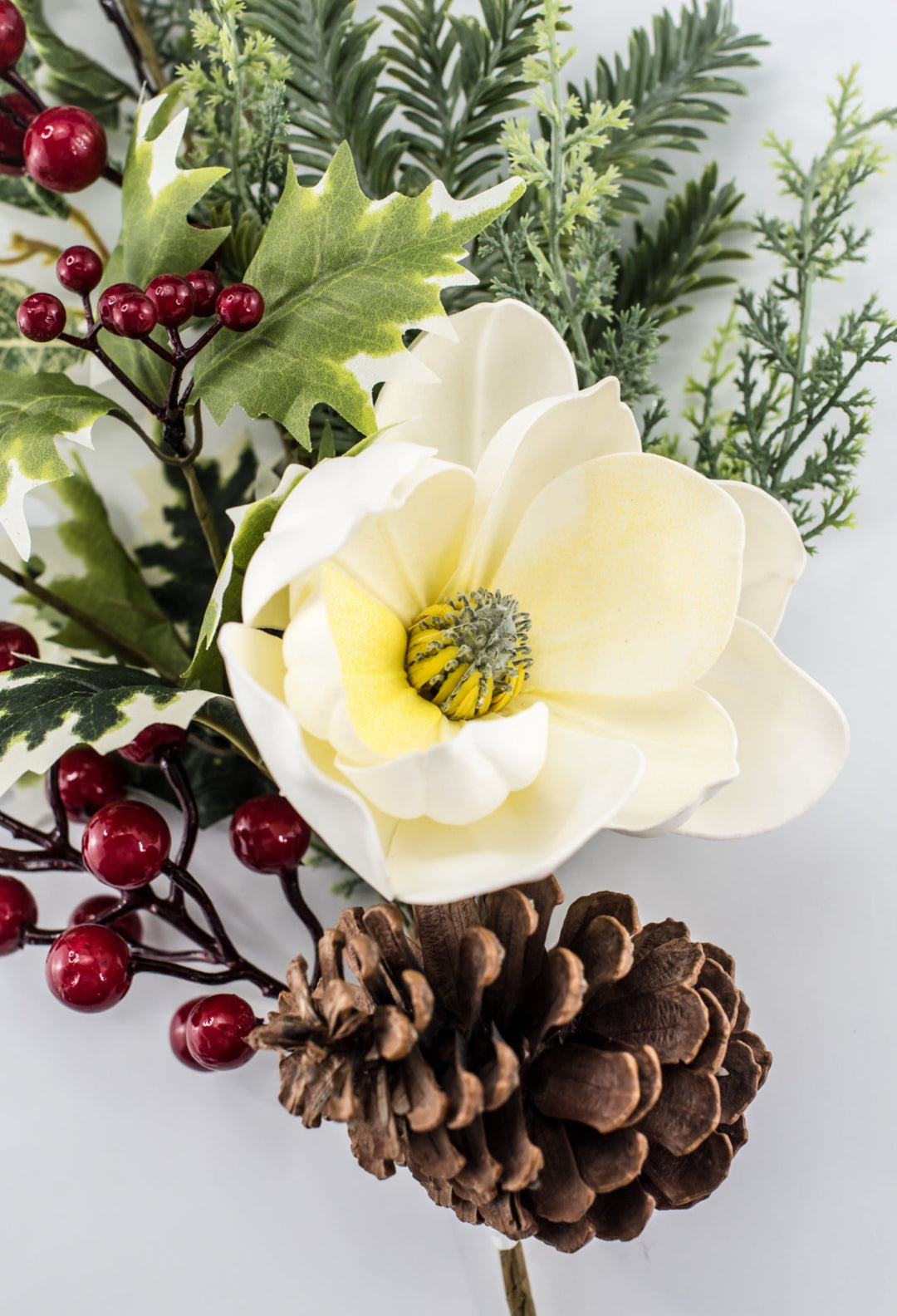 White & Red Magnolia, Berry, Holly & Pine Spray - 26" - Greenery MarketXDS511-WH/RE