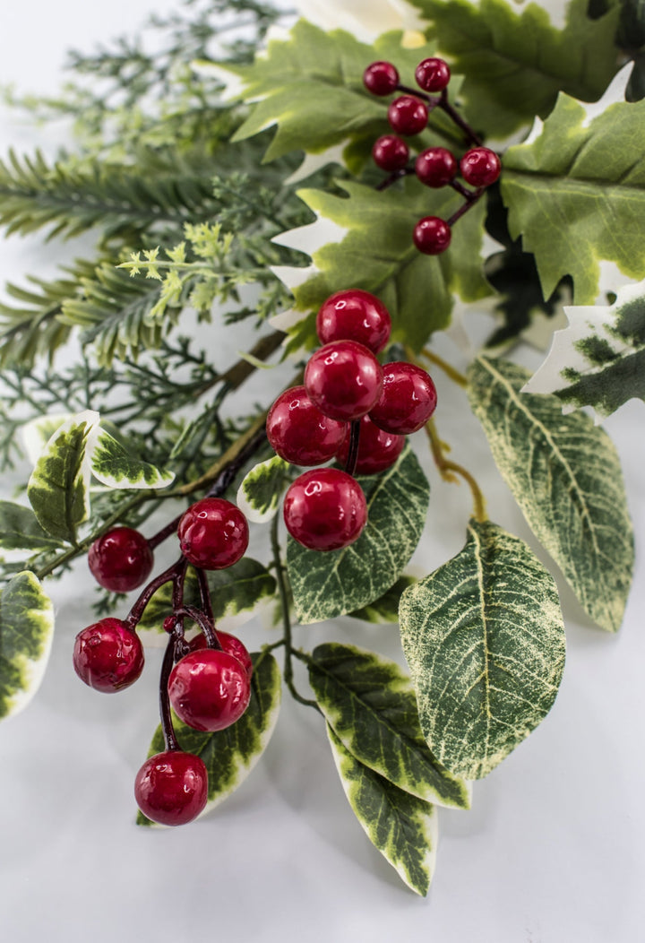 White & Red Magnolia, Berry, Holly & Pine Spray - 26" - Greenery MarketXDS511-WH/RE