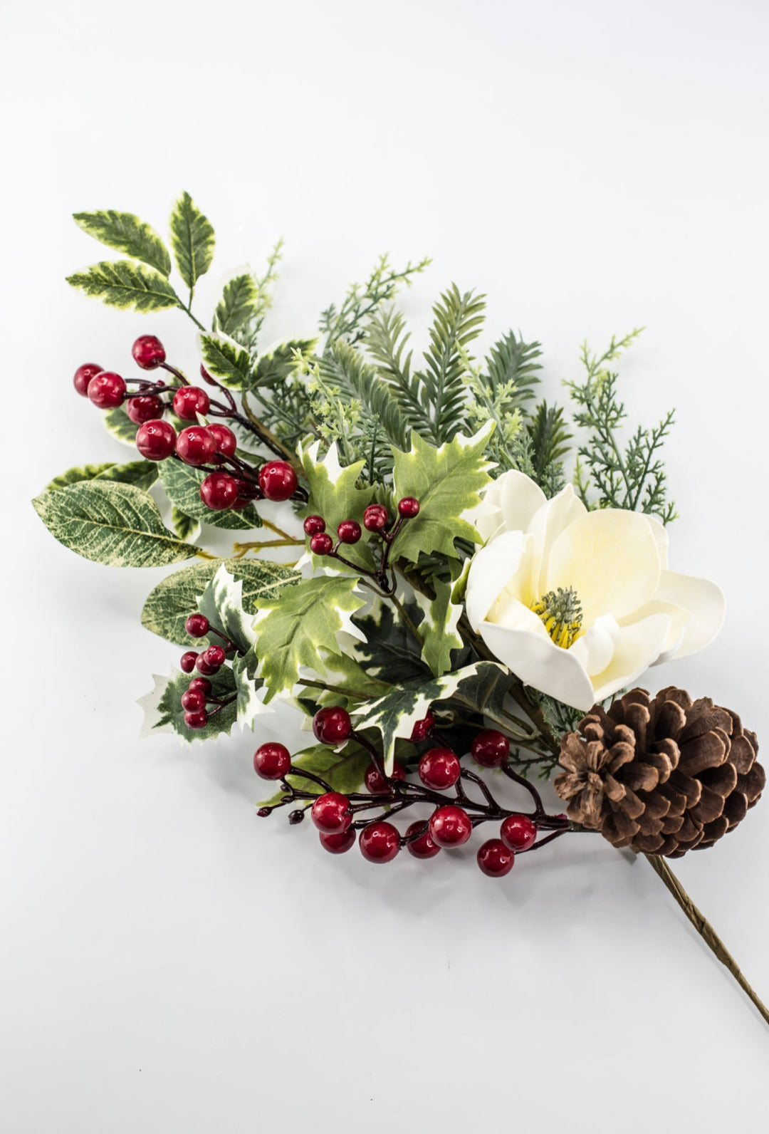White & Red Magnolia, Berry, Holly & Pine Spray - 26" - Greenery MarketXDS511-WH/RE
