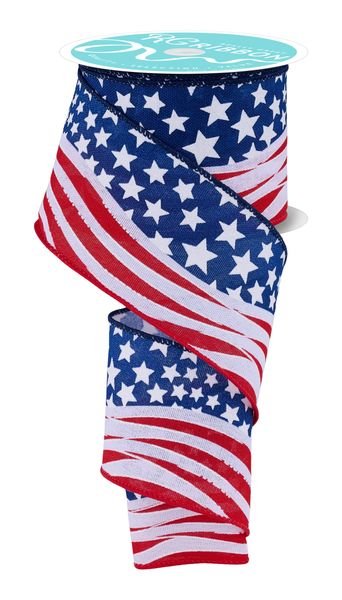 White, Red, & Navy Blue Wavy Flag Ribbon - 2.5" - Greenery MarketWired RibbonRGH11697J