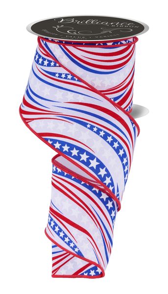 White, Red, & Navy Wavy Flag Ribbon - 2.5" - Greenery MarketWired RibbonLS306127