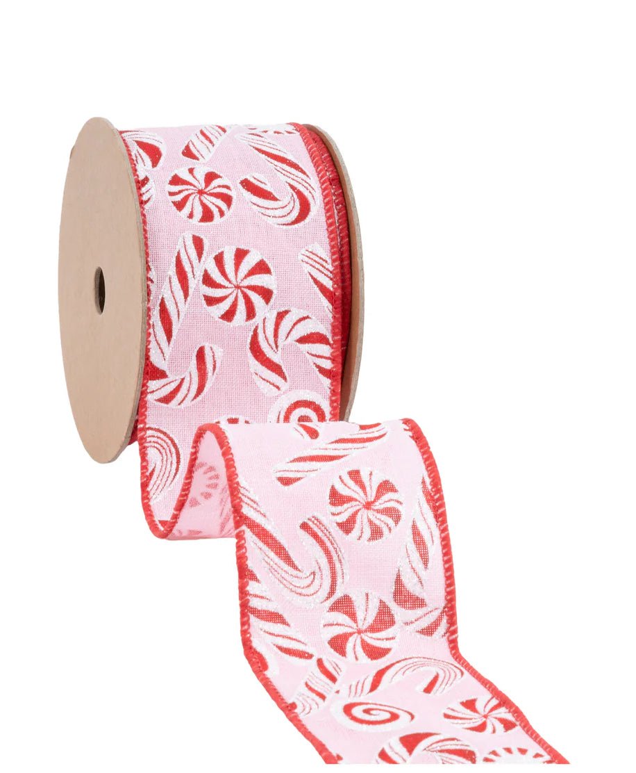 White & Red Peppermint Wired Ribbon - 2.5" - Greenery Market9620W - 006 - 63E