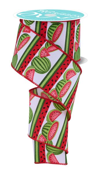 White, Red, Pink, Green, & Black Watermelons Ribbon - 2.5" - Greenery MarketWired RibbonRGH126227