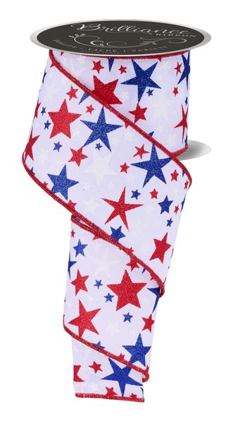 White, Red, & Royal Blue Stars Ribbon - 2.5" - Greenery MarketWired RibbonLS306727
