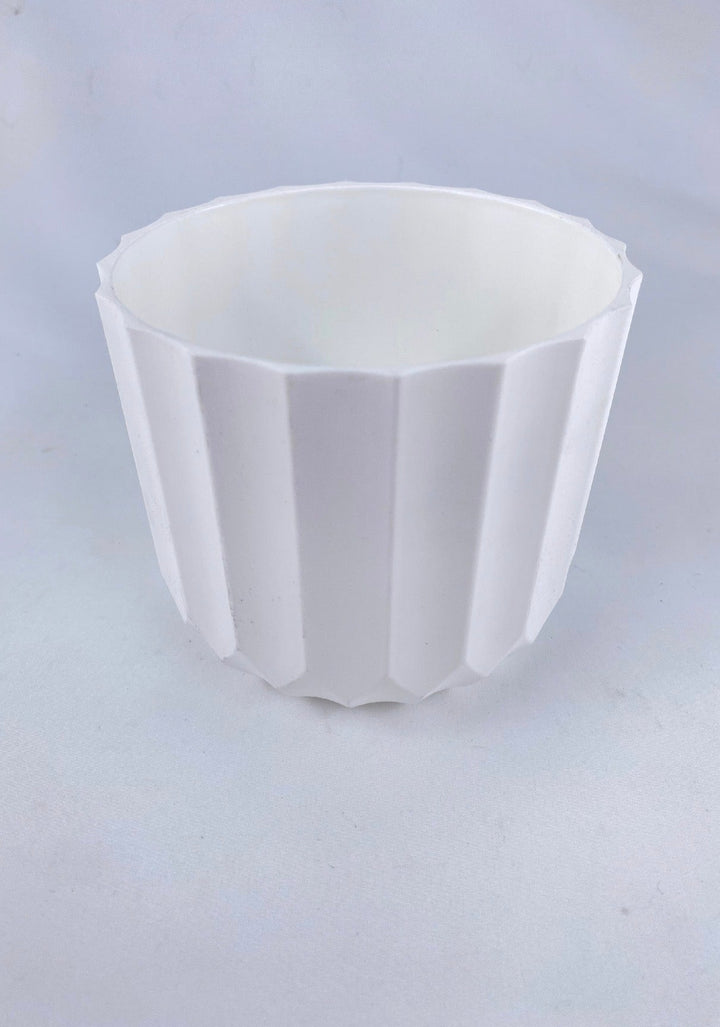 White Round Carved Planter Container - Greenery MarketP9233W