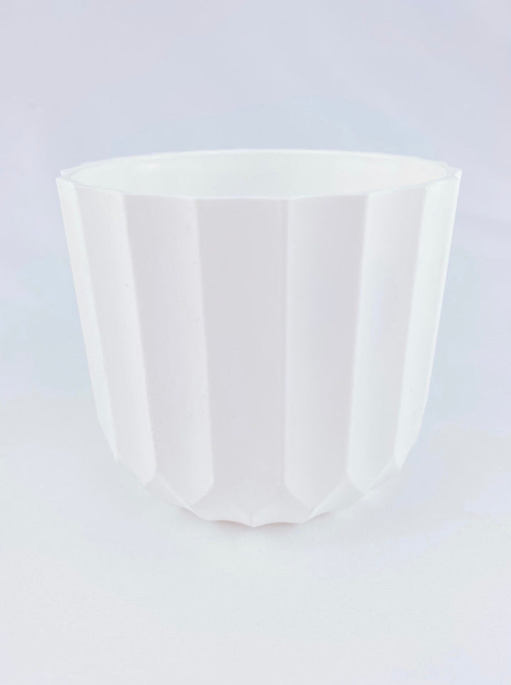 White Round Carved Planter Container - Greenery MarketP9233W
