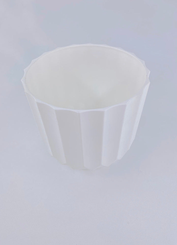 White Round Carved Planter Container - Greenery MarketP9233W
