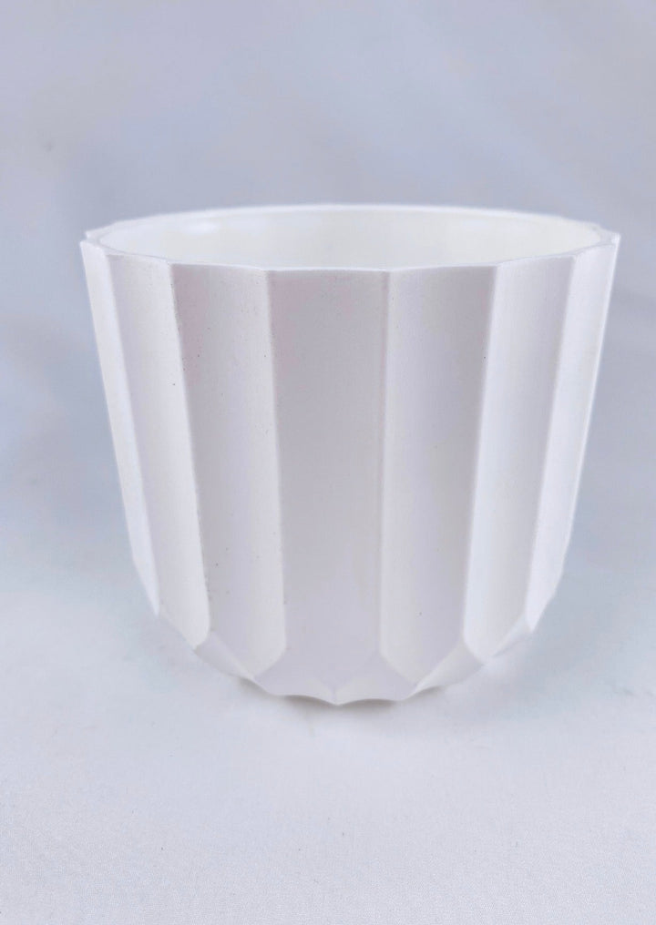 White Round Carved Planter Container - Greenery MarketP9233W