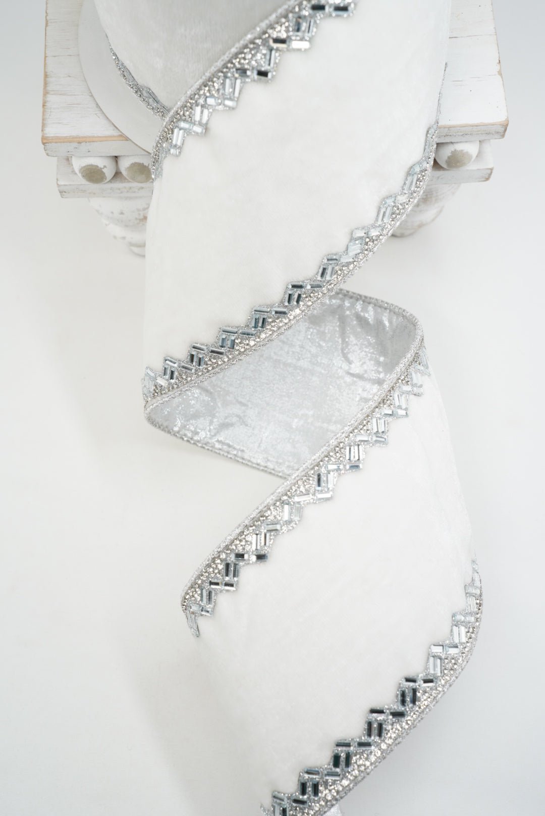 White & Silver Heritage Jewel Farrisilk Wired Ribbon - 4" - Greenery MarketRK657-73