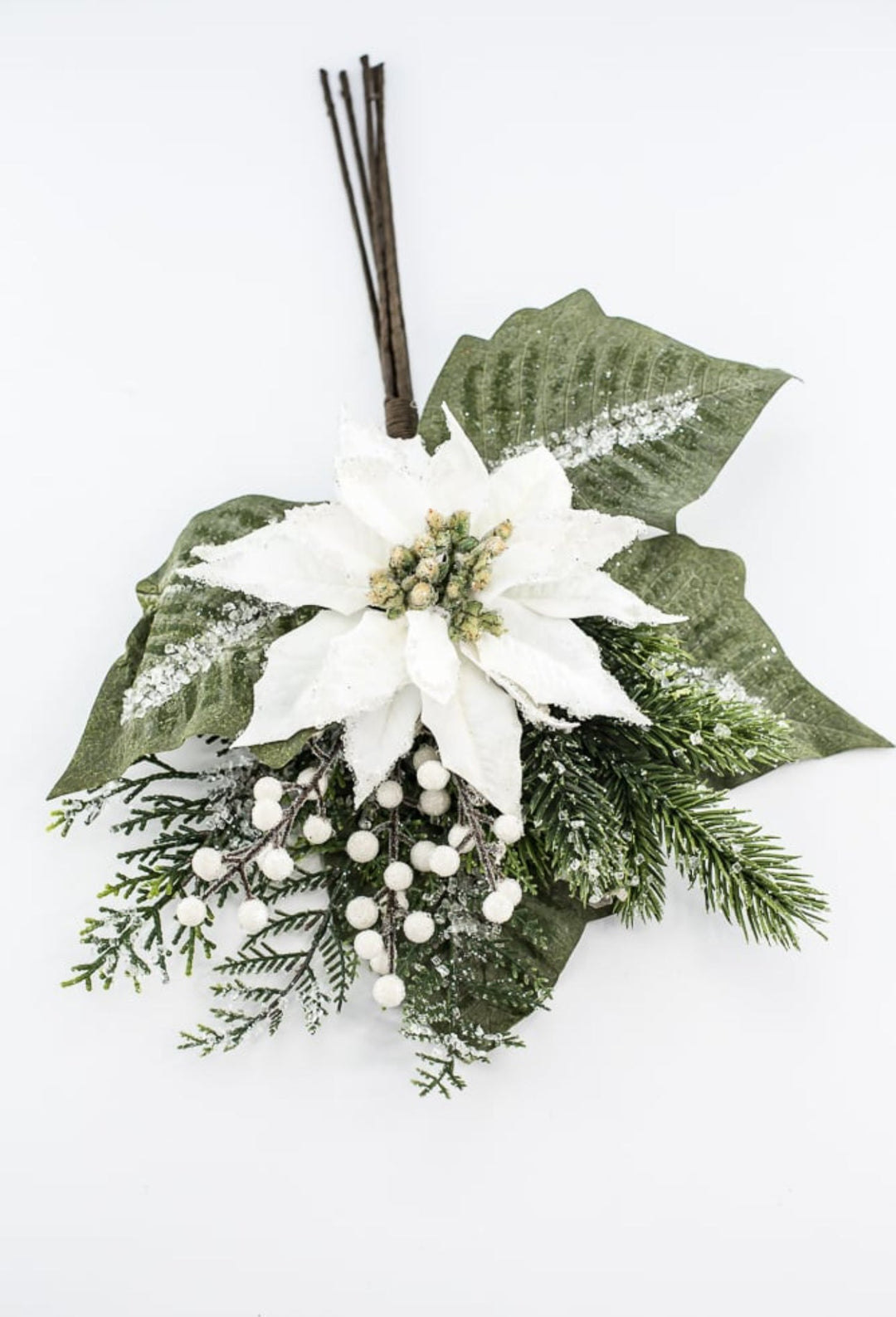 White velvet iced poinsettia bundle - Greenery MarketMTX74543 WHT