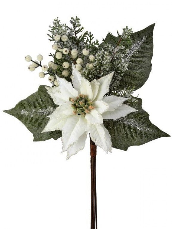 White velvet iced poinsettia bundle - Greenery MarketMTX74543 WHT