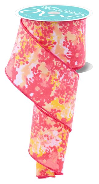 White, Yellow, Peach, & Pink Abstract Print Ribbon - 2.5" - Greenery MarketWired RibbonRGF157421