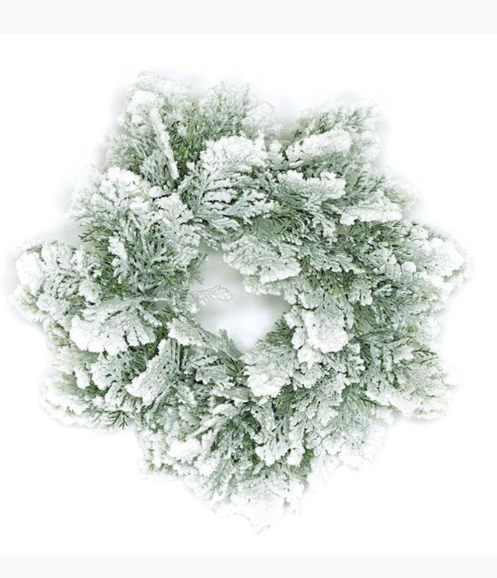 Winter cedar candle ring with snow - Greenery Marketartificial greeneryX1763 - W