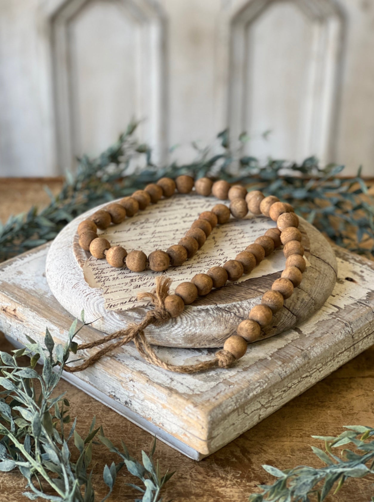 Wooden bead garland natural Greenery Market