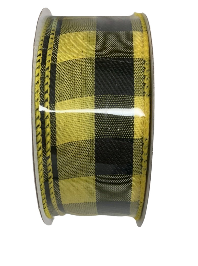Yellow and black plaid 1.5” wired ribbon - Greenery MarketWired ribbonq918309-22