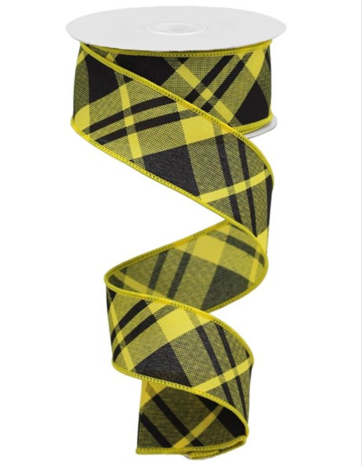 Yellow and Black plaid wired ribbon, 1.5” - Greenery Marketwired ribbonRGB10508N