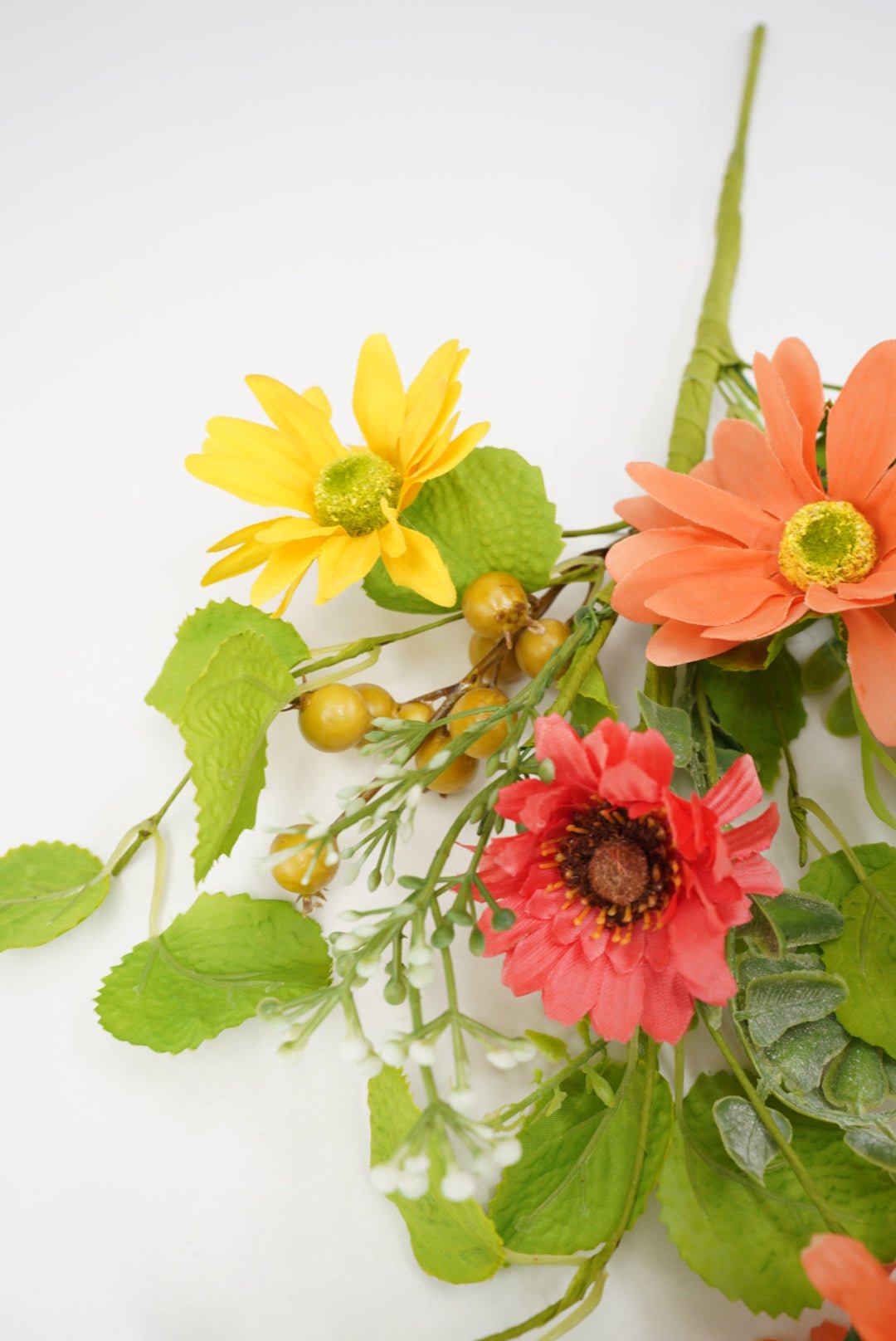 Yellow and Coral Mixed Flower Pick With Greenery - Greenery MarketArtificial Flora65524