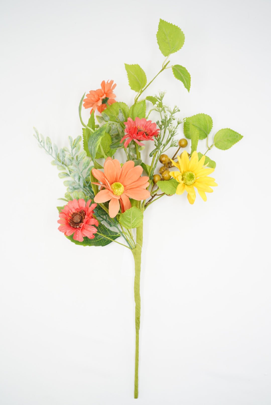 Yellow and Coral Mixed Flower Pick With Greenery - Greenery MarketArtificial Flora65524