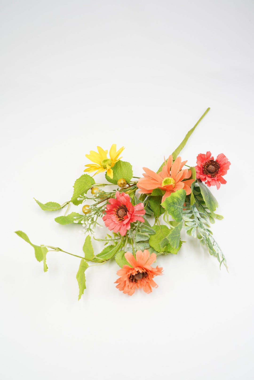 Yellow and Coral Mixed Flower Pick With Greenery - Greenery MarketArtificial Flora65524