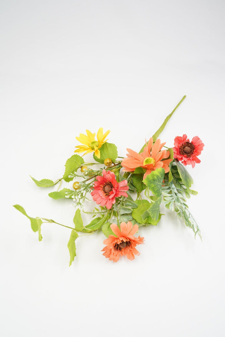 Yellow and Coral Mixed Flower Pick With Greenery - Greenery MarketArtificial Flora65524