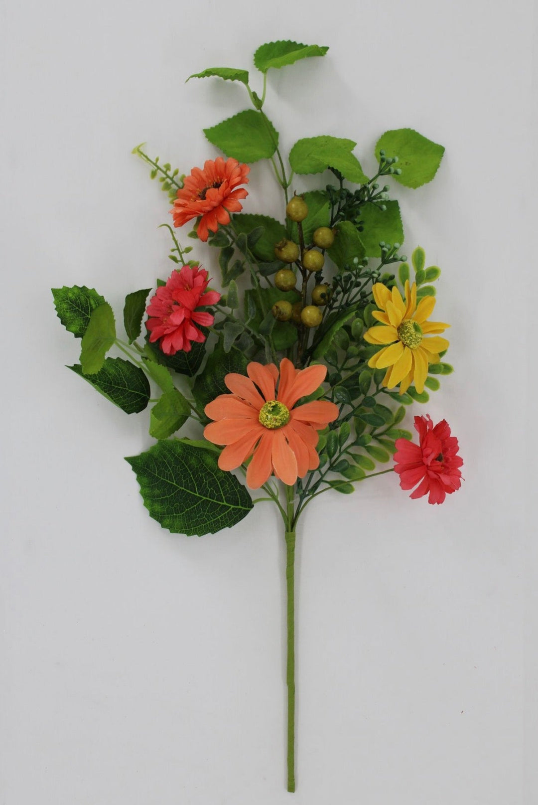 Yellow and Coral Mixed Flower Pick With Greenery - Greenery MarketArtificial Flora65524