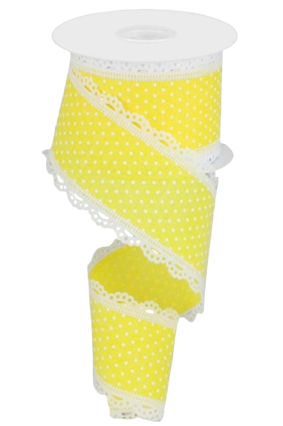 Yellow and white Swiss dot with lace edge 2.5” - Greenery MarketWired ribbonRG0887029