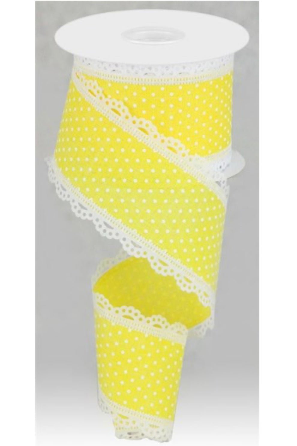 Yellow and white Swiss dot with lace edge 2.5” - Greenery MarketWired ribbonRG0887029