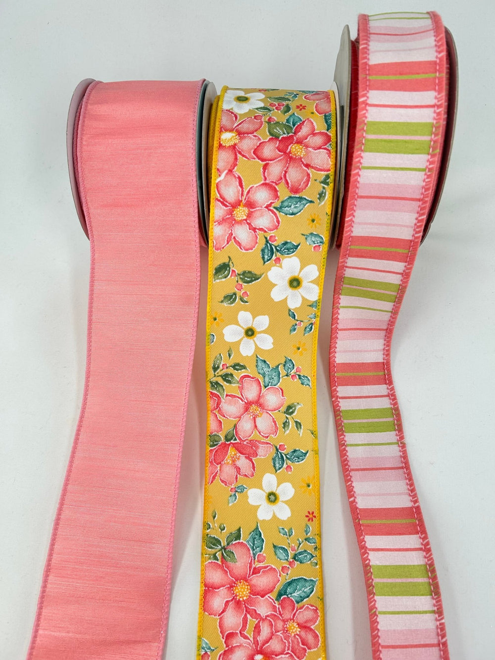 Yellow & Coral Floral Bow Bundle x 3 wired ribbons - Greenery MarketWired ribbon