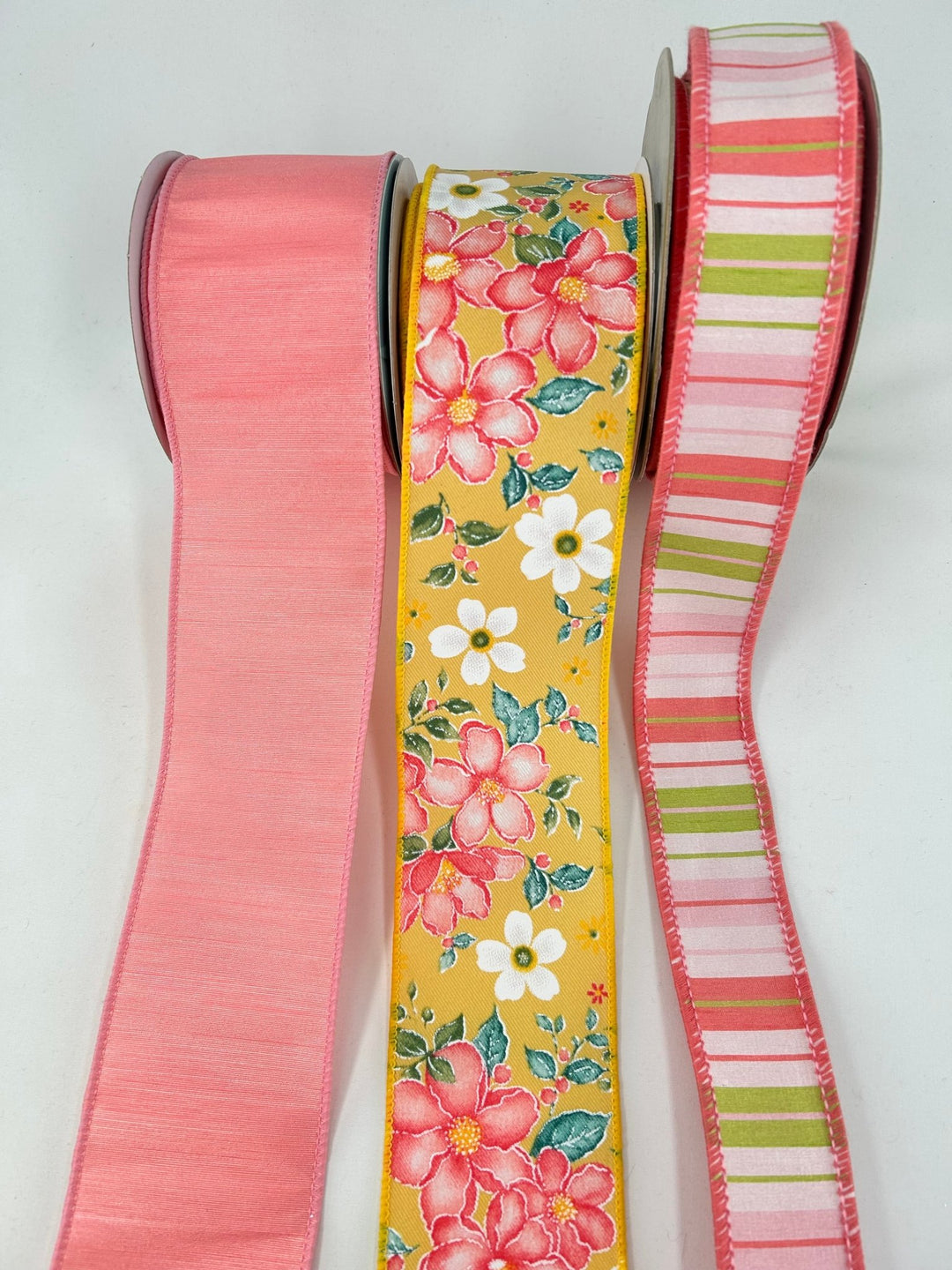 Yellow & Coral Floral Bow Bundle x 3 wired ribbons - Greenery MarketWired ribbon