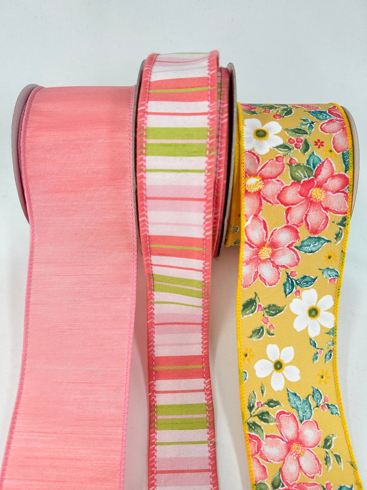 Yellow & Coral Floral Bow Bundle x 3 wired ribbons - Greenery MarketWired ribbon