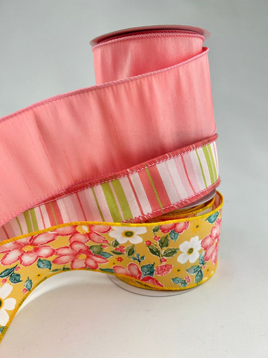 Yellow & Coral Floral Bow Bundle x 3 wired ribbons - Greenery MarketWired ribbon