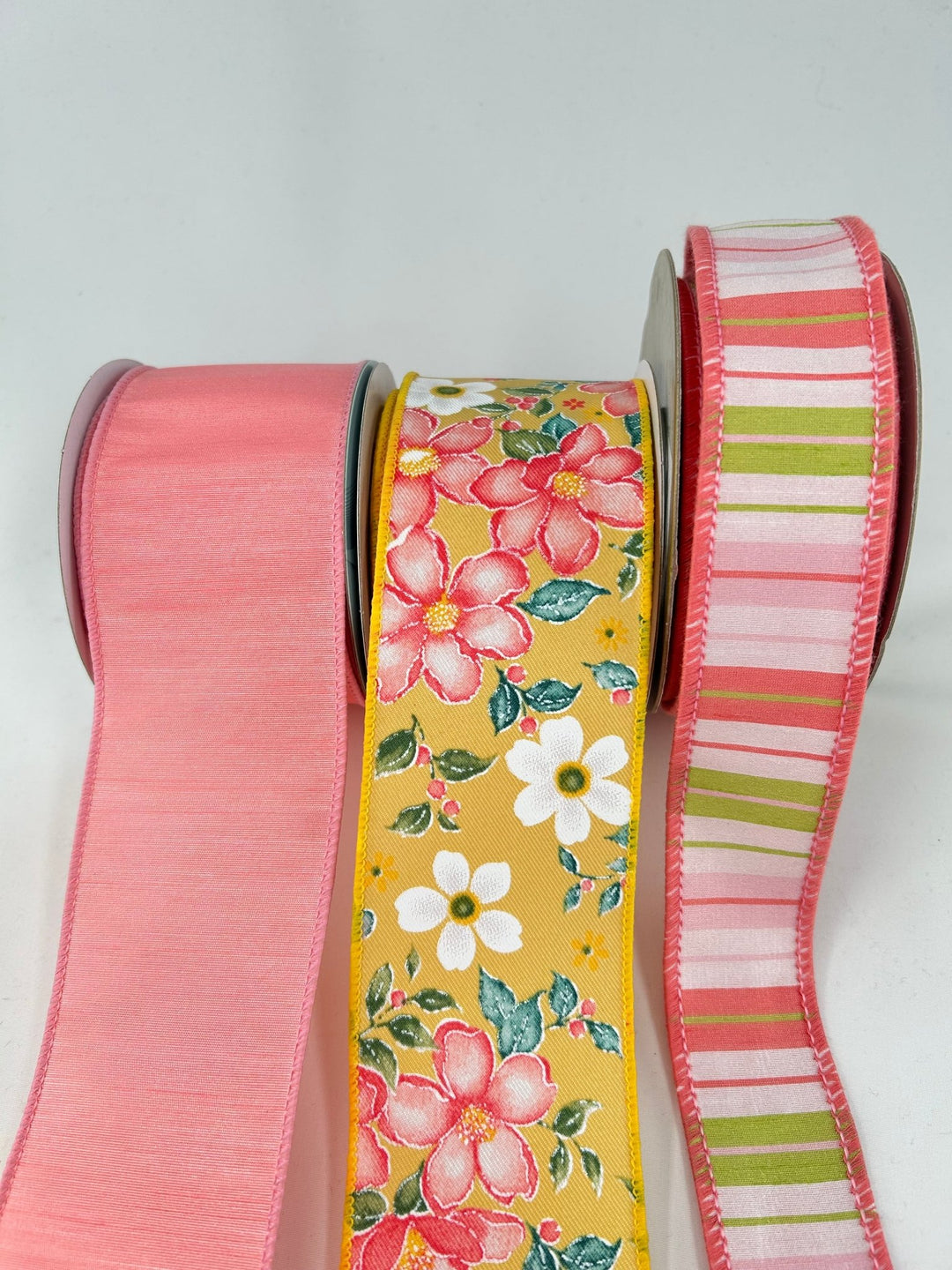 Yellow & Coral Floral Bow Bundle x 3 wired ribbons - Greenery MarketWired ribbon