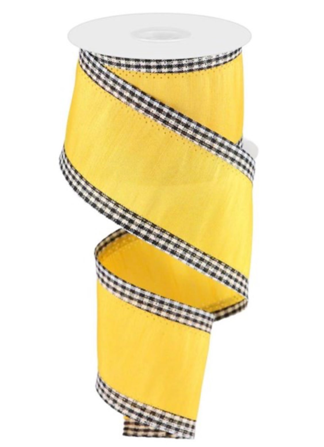 Yellow dupioni with gingham border wired ribbon 2.5” - Greenery MarketRG08321R1