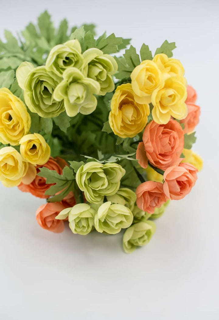 Yellow, green, and orange mini ranunculus bush 16” - Greenery Market84055-GNYELCOR